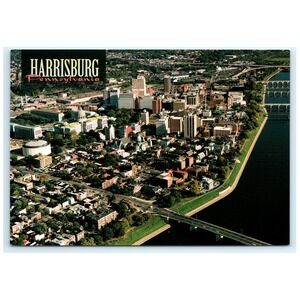 Aerial Downtown Capitol Complex Susquehanna River Harrisburg PA Postcard